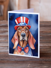 Load image into Gallery viewer, Redbone Coonhound Patriotic American Greeting Cards - Blank Note Cards – 8-Pack of Artist-Designed Cards with Envelopes