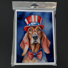 Load image into Gallery viewer, Redbone Coonhound Patriotic American Greeting Cards - Blank Note Cards – 8-Pack of Artist-Designed Cards with Envelopes