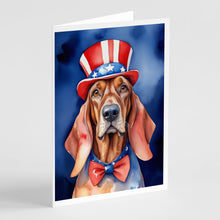 Load image into Gallery viewer, Redbone Coonhound Patriotic American Greeting Cards - Blank Note Cards – 8-Pack of Artist-Designed Cards with Envelopes