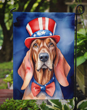 Load image into Gallery viewer, Redbone Coonhound Patriotic American Garden Flag – Dog in Uncle Sam Hat | Red, White &amp; Blue Outdoor Decor