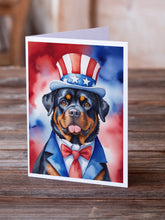 Load image into Gallery viewer, Rottweiler Patriotic American Greeting Cards - Blank Note Cards – 8-Pack of Artist-Designed Cards with Envelopes