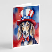 Load image into Gallery viewer, Saluki Patriotic American Greeting Cards - Blank Note Cards – 8-Pack of Artist-Designed Cards with Envelopes