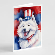 Load image into Gallery viewer, Samoyed Patriotic American Greeting Cards - Blank Note Cards – 8-Pack of Artist-Designed Cards with Envelopes