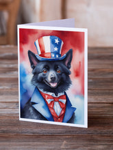 Load image into Gallery viewer, Schipperke Patriotic American Greeting Cards - Blank Note Cards – 8-Pack of Artist-Designed Cards with Envelopes