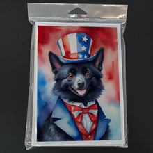 Load image into Gallery viewer, Schipperke Patriotic American Greeting Cards - Blank Note Cards – 8-Pack of Artist-Designed Cards with Envelopes
