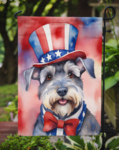 Load image into Gallery viewer, Schnauzer Patriotic American Garden Flag – Dog in Uncle Sam Hat | Red, White &amp; Blue Outdoor Decor