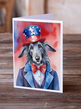 Load image into Gallery viewer, Scottish Deerhound Patriotic American Greeting Cards - Blank Note Cards – 8-Pack of Artist-Designed Cards with Envelopes