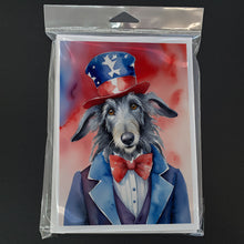 Load image into Gallery viewer, Scottish Deerhound Patriotic American Greeting Cards - Blank Note Cards – 8-Pack of Artist-Designed Cards with Envelopes