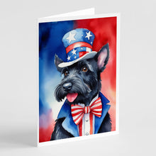 Load image into Gallery viewer, Scottish Terrier Patriotic American Greeting Cards - Blank Note Cards – 8-Pack of Artist-Designed Cards with Envelopes