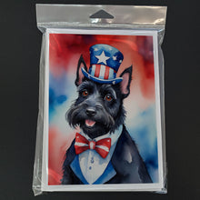 Load image into Gallery viewer, Scottish Terrier Patriotic American Greeting Cards - Blank Note Cards – 8-Pack of Artist-Designed Cards with Envelopes