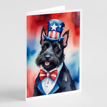Load image into Gallery viewer, Scottish Terrier Patriotic American Greeting Cards - Blank Note Cards – 8-Pack of Artist-Designed Cards with Envelopes