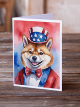 Load image into Gallery viewer, Shiba Inu Patriotic American Greeting Cards - Blank Note Cards – 8-Pack of Artist-Designed Cards with Envelopes