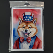 Load image into Gallery viewer, Shiba Inu Patriotic American Greeting Cards - Blank Note Cards – 8-Pack of Artist-Designed Cards with Envelopes