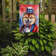 Load image into Gallery viewer, Shiba Inu Patriotic American Garden Flag – Dog in Uncle Sam Hat | Red, White &amp; Blue Outdoor Decor