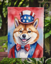 Load image into Gallery viewer, Shiba Inu Patriotic American Garden Flag – Dog in Uncle Sam Hat | Red, White &amp; Blue Outdoor Decor