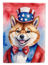 Load image into Gallery viewer, Shiba Inu Patriotic American Garden Flag – Dog in Uncle Sam Hat | Red, White &amp; Blue Outdoor Decor