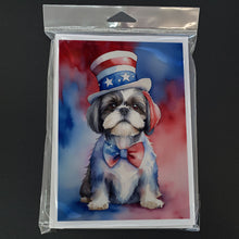 Load image into Gallery viewer, Shih Tzu Patriotic American Greeting Cards - Blank Note Cards – 8-Pack of Artist-Designed Cards with Envelopes