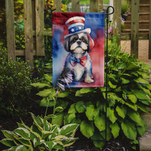 Load image into Gallery viewer, Shih Tzu Patriotic American Garden Flag – Dog in Uncle Sam Hat | Red, White &amp; Blue Outdoor Decor