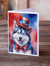 Load image into Gallery viewer, Siberian Husky Patriotic American Greeting Cards - Blank Note Cards – 8-Pack of Artist-Designed Cards with Envelopes