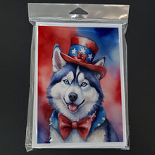 Load image into Gallery viewer, Siberian Husky Patriotic American Greeting Cards - Blank Note Cards – 8-Pack of Artist-Designed Cards with Envelopes