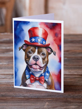 Load image into Gallery viewer, Staffordshire Bull Terrier Patriotic American Greeting Cards - Blank Note Cards – 8-Pack of Artist-Designed Cards with Envelopes