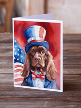 Load image into Gallery viewer, Sussex Spaniel Patriotic American Greeting Cards - Blank Note Cards – 8-Pack of Artist-Designed Cards with Envelopes