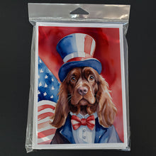 Load image into Gallery viewer, Sussex Spaniel Patriotic American Greeting Cards - Blank Note Cards – 8-Pack of Artist-Designed Cards with Envelopes
