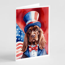 Load image into Gallery viewer, Sussex Spaniel Patriotic American Greeting Cards - Blank Note Cards – 8-Pack of Artist-Designed Cards with Envelopes