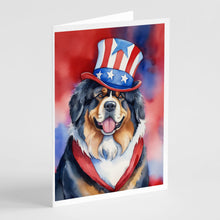 Load image into Gallery viewer, Tibetan Mastiff Patriotic American Greeting Cards - Blank Note Cards – 8-Pack of Artist-Designed Cards with Envelopes