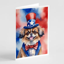 Load image into Gallery viewer, Tibetan Spaniel Patriotic American Greeting Cards - Blank Note Cards – 8-Pack of Artist-Designed Cards with Envelopes