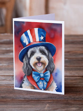 Load image into Gallery viewer, Tibetan Terrier Patriotic American Greeting Cards - Blank Note Cards – 8-Pack of Artist-Designed Cards with Envelopes