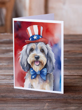 Load image into Gallery viewer, Tibetan Terrier Patriotic American Greeting Cards - Blank Note Cards – 8-Pack of Artist-Designed Cards with Envelopes