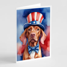 Load image into Gallery viewer, Vizsla Patriotic American Greeting Cards - Blank Note Cards – 8-Pack of Artist-Designed Cards with Envelopes