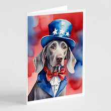 Load image into Gallery viewer, Weimaraner Patriotic American Greeting Cards - Blank Note Cards – 8-Pack of Artist-Designed Cards with Envelopes