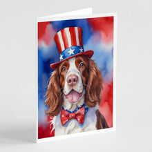 Load image into Gallery viewer, Welsh Springer Spaniel Patriotic American Greeting Cards - Blank Note Cards – 8-Pack of Artist-Designed Cards with Envelopes