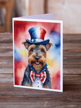 Load image into Gallery viewer, Welsh Terrier Patriotic American Greeting Cards - Blank Note Cards – 8-Pack of Artist-Designed Cards with Envelopes