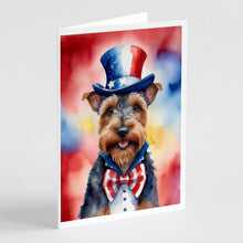 Load image into Gallery viewer, Welsh Terrier Patriotic American Greeting Cards - Blank Note Cards – 8-Pack of Artist-Designed Cards with Envelopes
