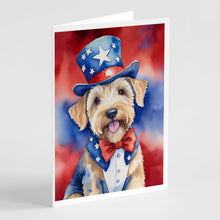 Load image into Gallery viewer, Wheaten Terrier Patriotic American Greeting Cards - Blank Note Cards – 8-Pack of Artist-Designed Cards with Envelopes