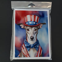 Load image into Gallery viewer, Whippet Patriotic American Greeting Cards - Blank Note Cards – 8-Pack of Artist-Designed Cards with Envelopes