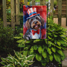 Load image into Gallery viewer, Wirehaired Pointing Griffon Patriotic American Garden Flag – Dog in Uncle Sam Hat | Red, White &amp; Blue Outdoor Decor