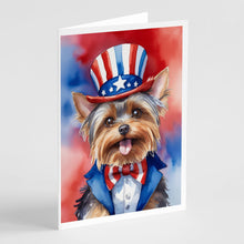 Load image into Gallery viewer, Yorkshire Terrier Patriotic American Greeting Cards - Blank Note Cards – 8-Pack of Artist-Designed Cards with Envelopes
