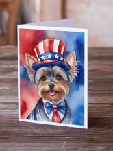 Load image into Gallery viewer, Yorkshire Terrier Patriotic American Greeting Cards - Blank Note Cards – 8-Pack of Artist-Designed Cards with Envelopes