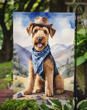 Load image into Gallery viewer, Airedale Terrier Cowboy Welcome Garden Flag – Western Dog Yard Decor with Mountain Landscape