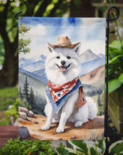Load image into Gallery viewer, American Eskimo Cowboy Welcome Garden Flag – Western Dog Yard Decor with Mountain Landscape