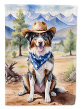 Load image into Gallery viewer, Australian Shepherd Cowboy Welcome Garden Flag – Western Dog Yard Decor with Mountain Landscape