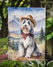 Load image into Gallery viewer, Bearded Collie Cowboy Welcome Garden Flag – Western Dog Yard Decor with Mountain Landscape