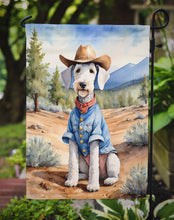 Load image into Gallery viewer, Bedlington Terrier Cowboy Welcome Garden Flag – Western Dog Yard Decor with Mountain Landscape