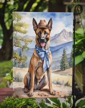 Load image into Gallery viewer, Belgian Malinois Cowboy Welcome Garden Flag – Western Dog Yard Decor with Mountain Landscape