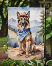 Load image into Gallery viewer, Belgian Tervuren Cowboy Welcome Garden Flag – Western Dog Yard Decor with Mountain Landscape