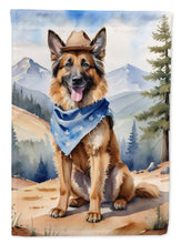 Load image into Gallery viewer, Belgian Tervuren Cowboy Welcome Garden Flag – Western Dog Yard Decor with Mountain Landscape